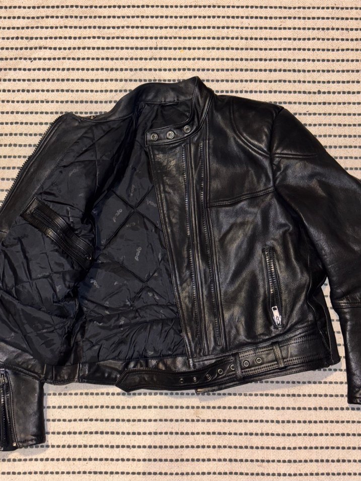 Siyah Deri Biker Ceket, Tokalı, Slim Fit - Görsel 3