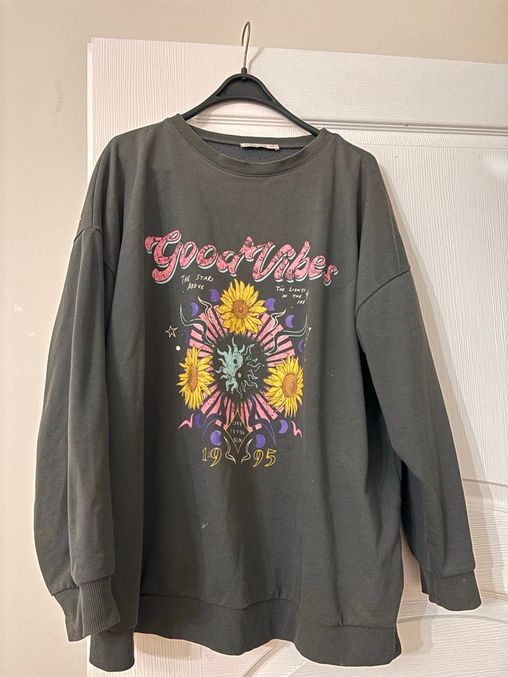 Gri Bohem Baskılı Kadın Sweatshirt - Görsel 2