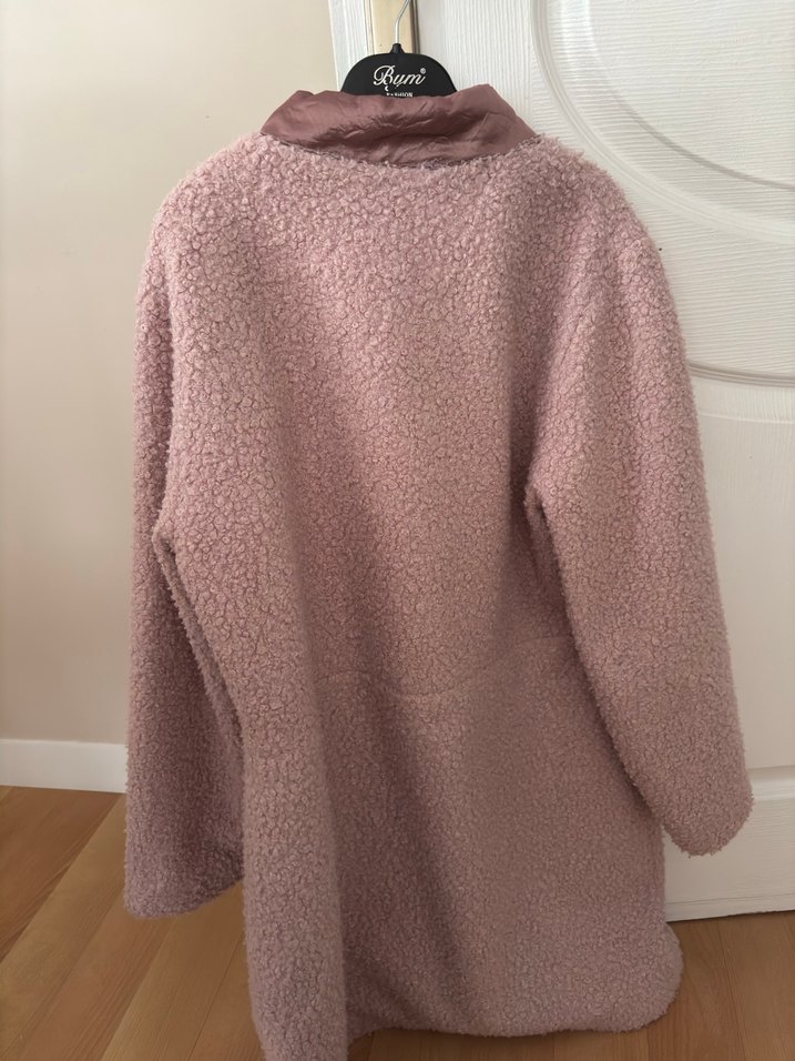 Kadın Pudra Peluş Midi Kaban - Görsel 3