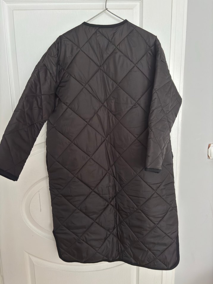 Düğmeli Siyah Uzun Kadın İnce Mont - Görsel 2