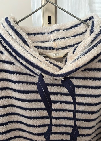 Gri Çizgili Yumuşak Örgü Kadın peluş Sweat - Görsel 2