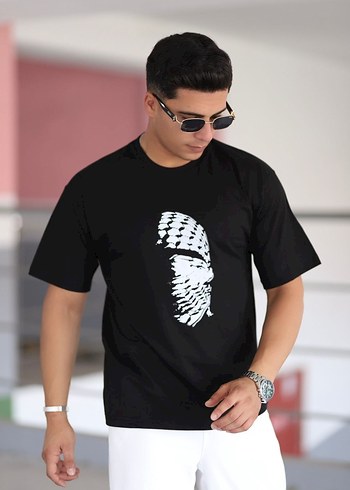 Siyah Baskılı Filistin Temalı Tişört