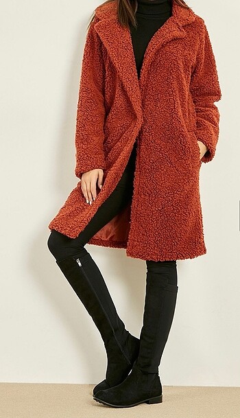 xl Beden camel Renk Bayan Kışlık Peluş Kaban