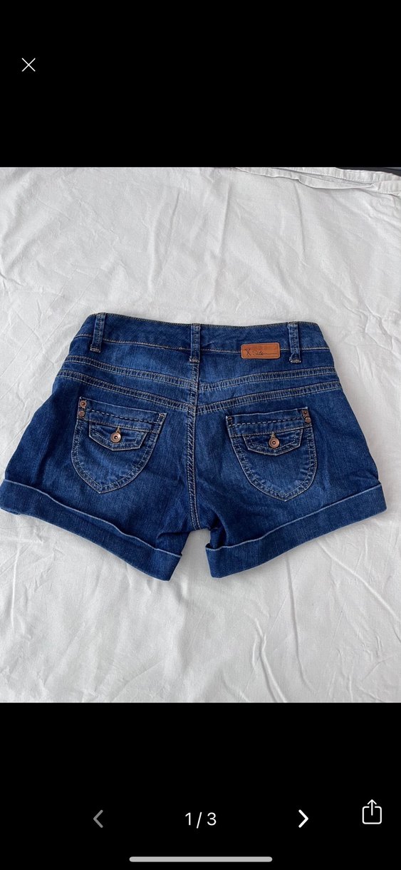 SATILDI Kadın Lacivert Mini Kot Şort Vintage - Görsel 2