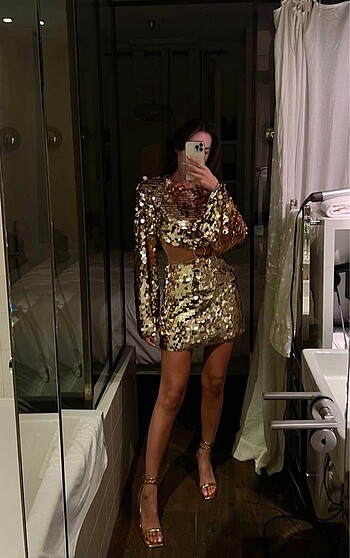 xs Beden New Arrivals gold pullu elbise