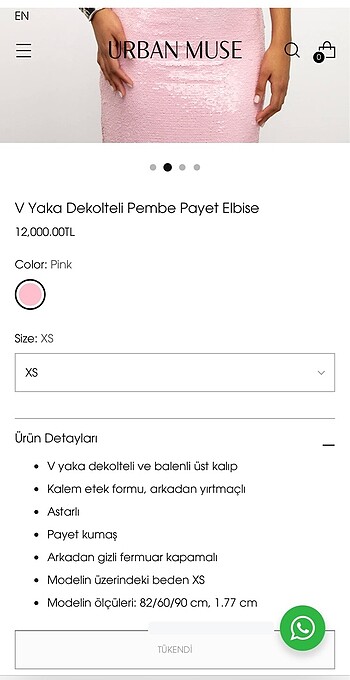 xs Beden Urban Muse pembe payet elbise