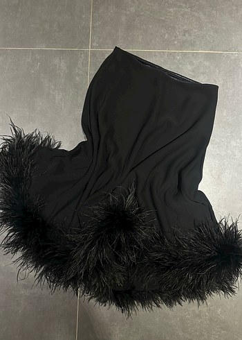 New Arrivals Siyah Tüy Detaylı Tek Omuz Elbise - Görsel 4