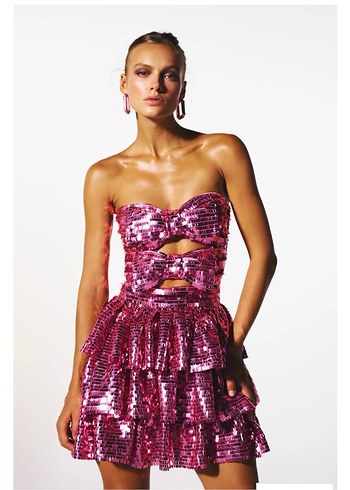 New Arrivals Lunara Pembe Straplez Mini Elbise - Görsel 2