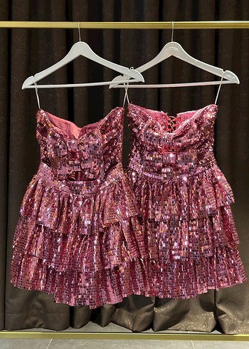 New Arrivals LUNARA Straplez Mini Pembe Elbisesi - Görsel 5