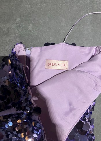 Urban Muse Mor Parlak Pul İşlemeli Uzun Elbise - Görsel 4