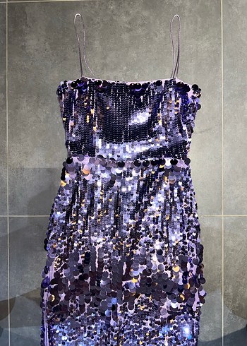 Urban Muse Mor Parlak Pul İşlemeli Uzun Elbise - Görsel 3