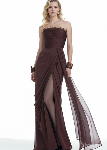 Urban Muse Kahverengi Drapeli Uzun Straplez Elbise - Görsel 2