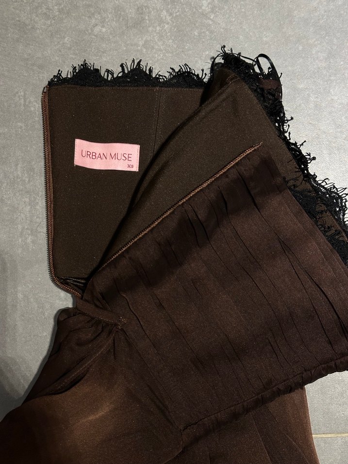 Urban Muse Kahverengi Drapeli Uzun Straplez Elbise - Görsel 3