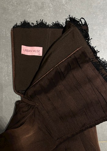 Urban Muse Kahverengi Drapeli Uzun Abiye elbise - Görsel 3