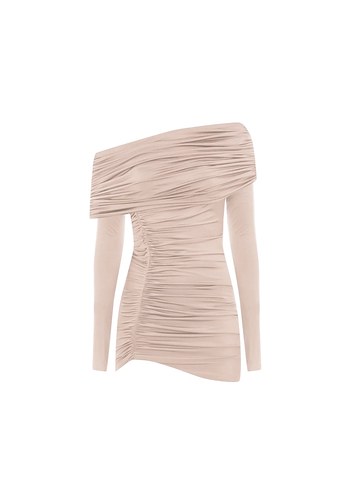 Awave a Wave Studio Bej Drapeli Mini Elbise - Görsel 2