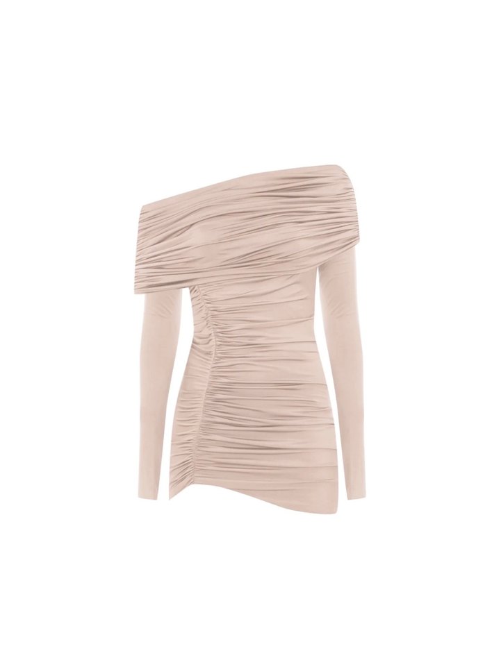 Awave a Wave Studio Bej Drapeli Mini Elbise - Görsel 2