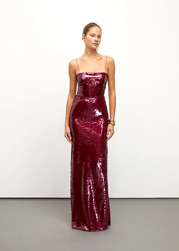 Urban Muse Bordo Payetli Uzun Abiye Elbise - Görsel 3