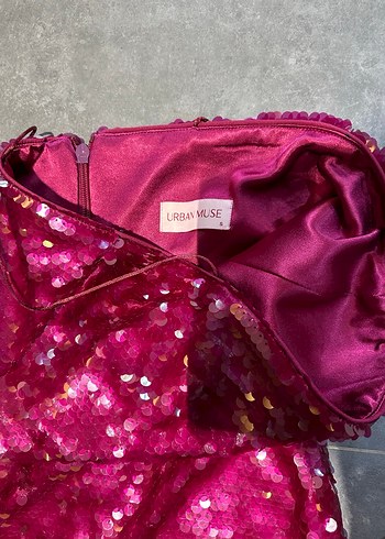 Urban Muse Bordo Payetli Uzun Abiye Elbise - Görsel 4