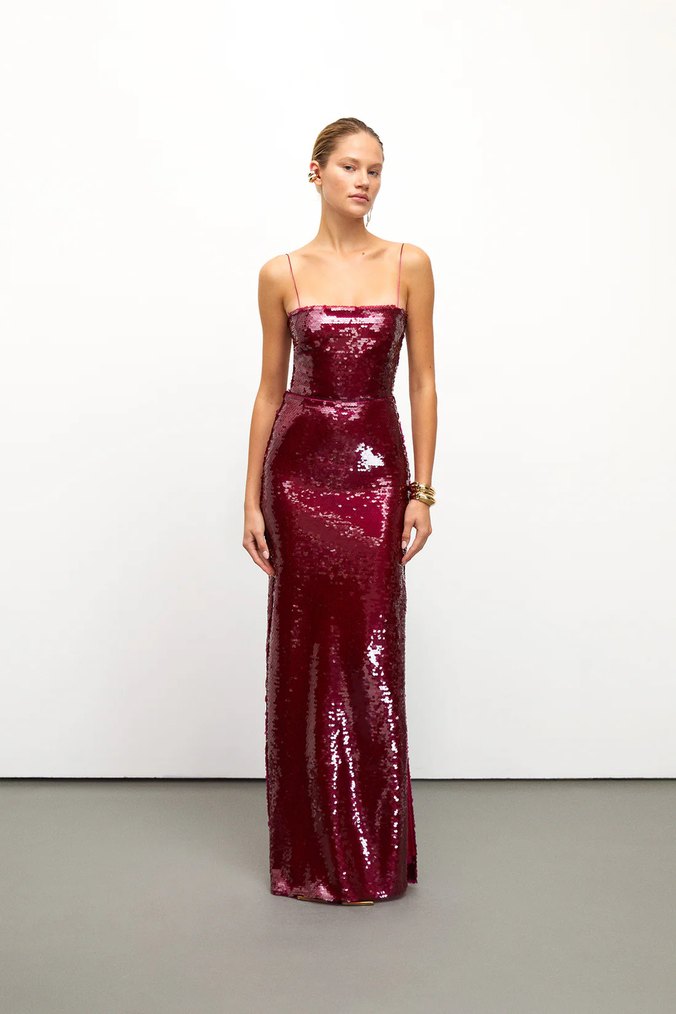 Urban Muse Bordo Payetli Uzun Abiye Elbise - Görsel 3