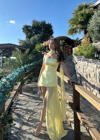 OPULENCE Sarı Uzun Straplez Elbise - Görsel 4
