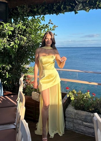 OPULENCE Sarı Uzun Straplez Elbise - Görsel 2