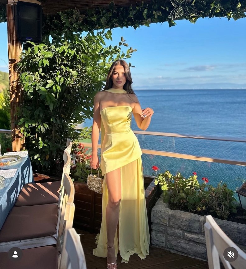 OPULENCE Sarı Uzun Straplez Elbise - Görsel 2