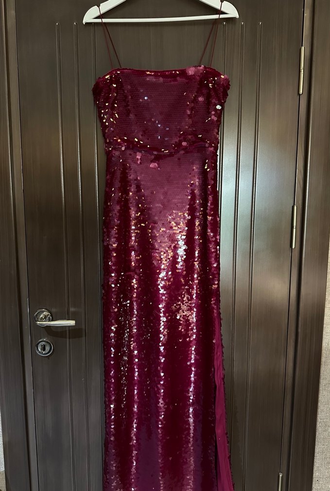 Urban Muse Bordo Payetli Uzun Abiye Elbise - Görsel 5