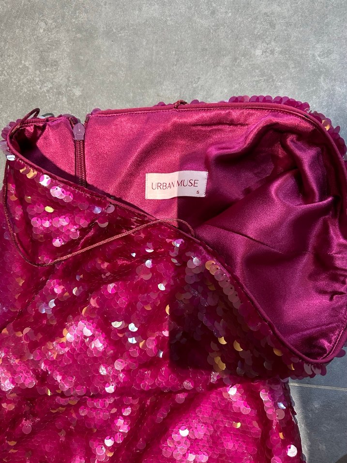 Urban Muse Bordo Payetli Uzun Abiye Elbise - Görsel 4