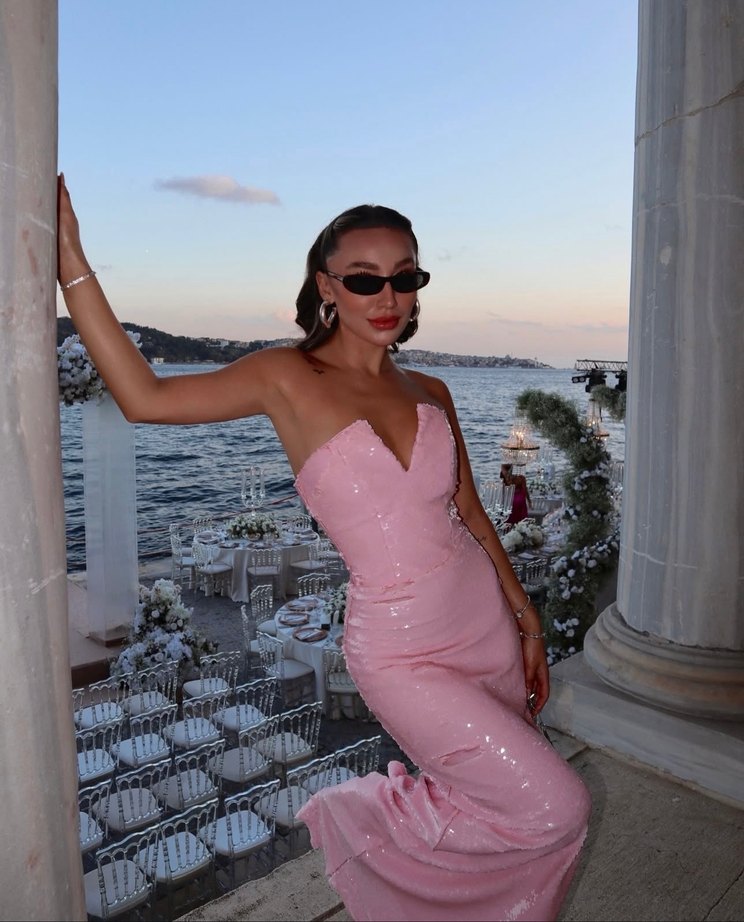 Urban Muse Straplez Uzun Pembe Abiye Elbise - Görsel 3