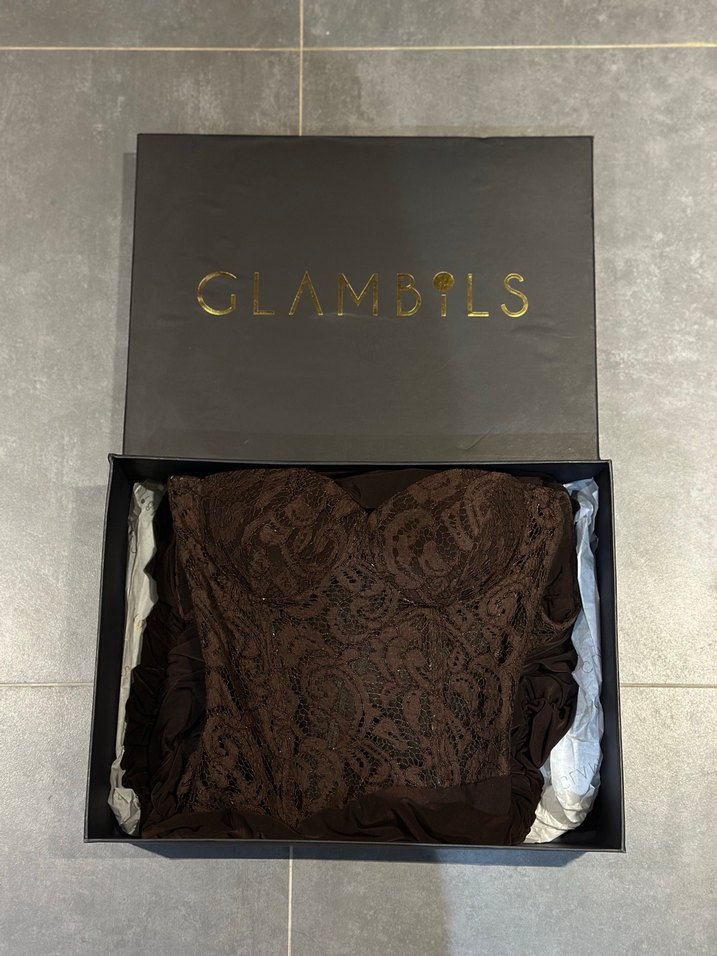 Glambils Kahverengi Drapeli Uzun Elbise - Görsel 5