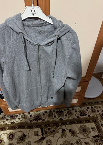Gri Kapüşonlu Fermuarlı Kadın Sweatshirt - Görsel 2