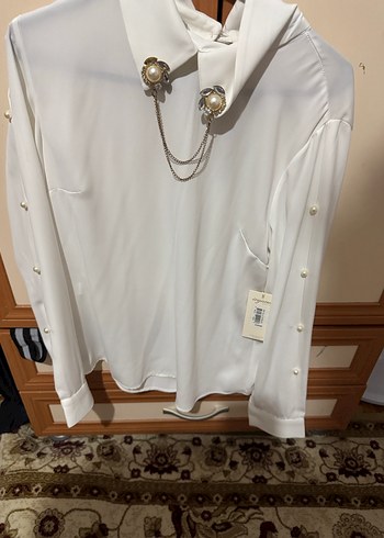 Beyaz Nakışlı Mini Hamile Bluzu - Görsel 4