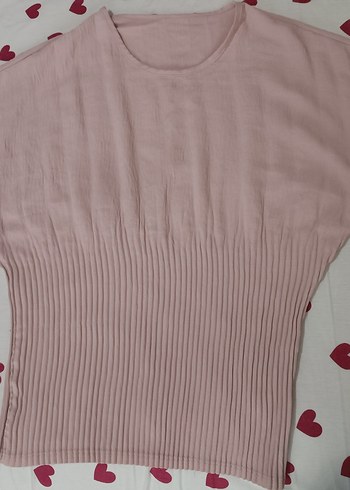 H&M Pembe Piliseli Lastik Yarasa Kollu Bluz