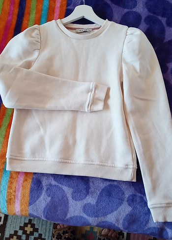 Beyaz Kadın Sweatshirt, Uzun Kollu, Salaş Kesim