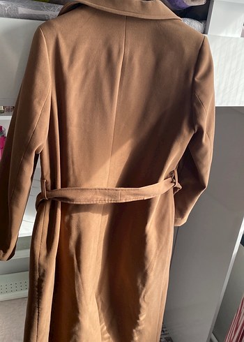 Kahverengi Süet Kuşaklı Uzun Kadın Kaban - Görsel 3