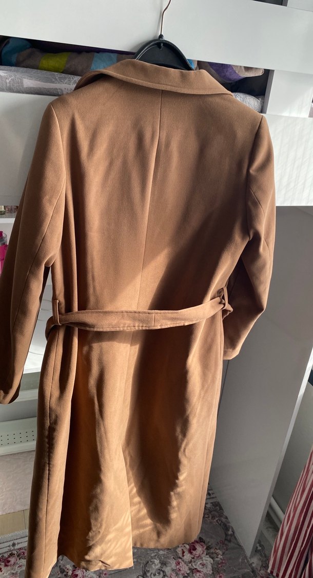 Kahverengi Süet Kuşaklı Uzun Kadın Kaban - Görsel 3