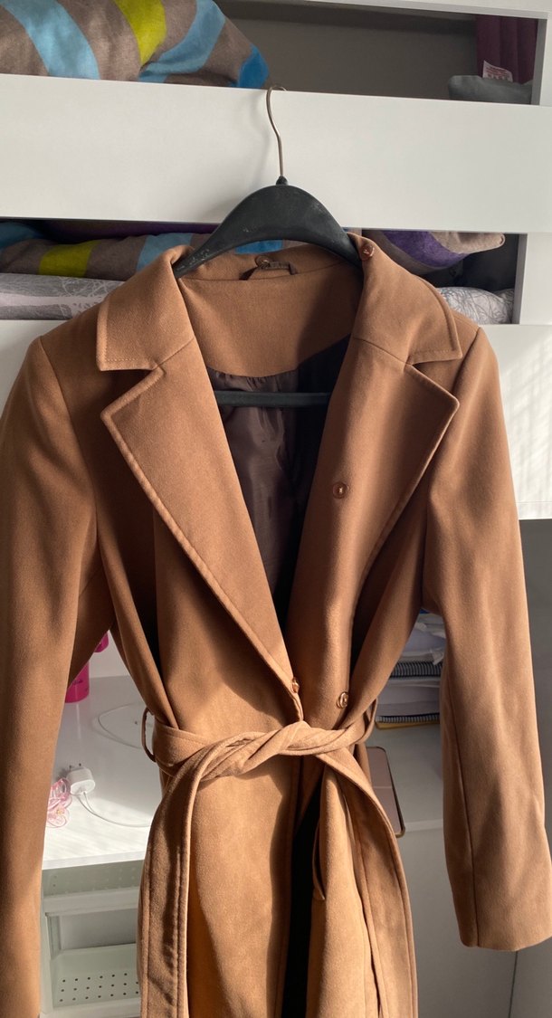 Kahverengi Süet Kuşaklı Uzun Kadın Kaban - Görsel 2