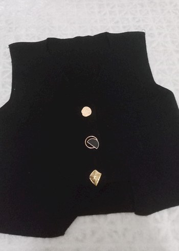 Düğmeli Siyah Kısa Kadın Yelek - Görsel 2