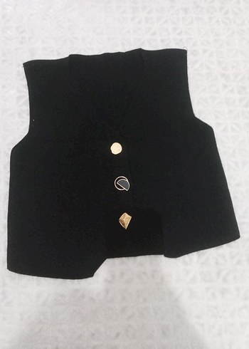 Düğmeli Siyah Kısa Kadın Yelek - Görsel 3