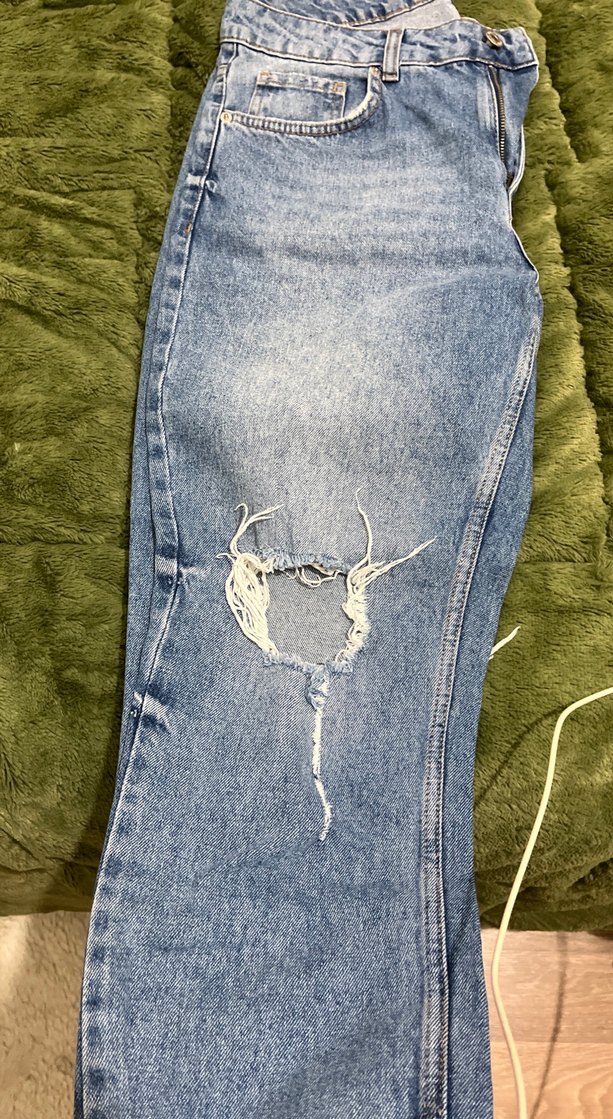 Gri Mavi Kemerli Boyfriend Denim Pantolon - Görsel 2