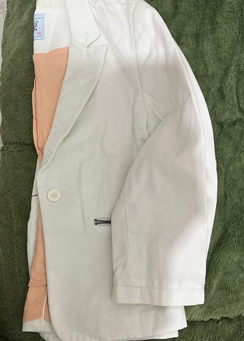 Beyaz Blazer  Fermuarlı - Görsel 3