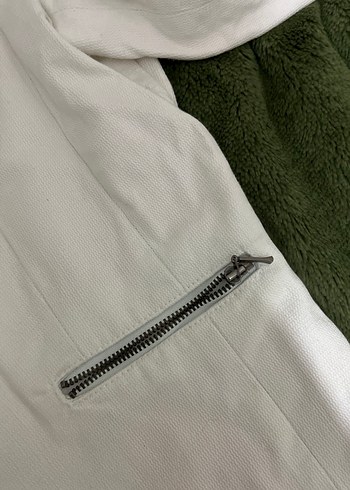 Beyaz Blazer  Fermuarlı - Görsel 4