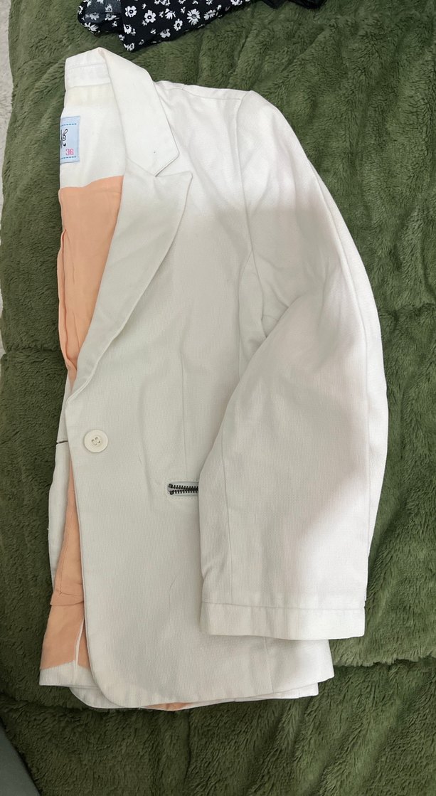 Beyaz Blazer  Fermuarlı - Görsel 3