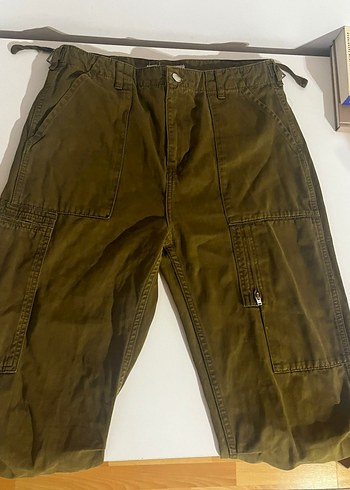 Kadın Haki Keten Rahat Kesim Fermuarlı Pantolon - Görsel 7