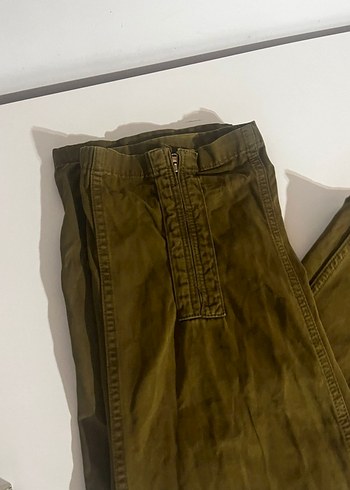 Kadın Haki Keten Rahat Kesim Fermuarlı Pantolon - Görsel 2