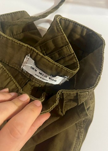 Kadın Haki Keten Rahat Kesim Fermuarlı Pantolon - Görsel 5