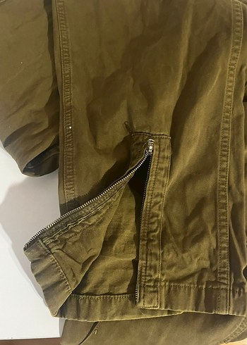 Kadın Haki Keten Rahat Kesim Fermuarlı Pantolon - Görsel 3