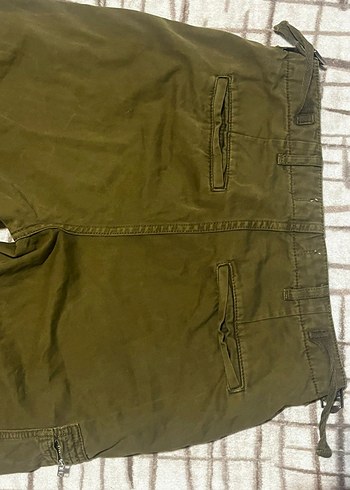 Kadın Haki Keten Rahat Kesim Fermuarlı Pantolon - Görsel 9