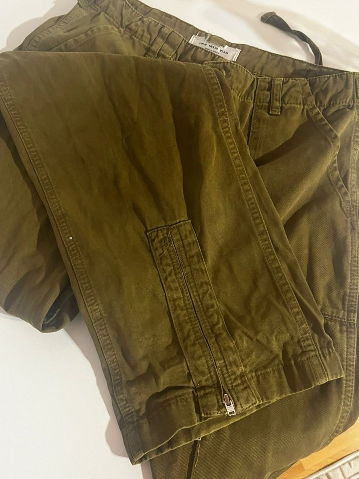 Kadın Haki Keten Rahat Kesim Fermuarlı Pantolon - Görsel 4