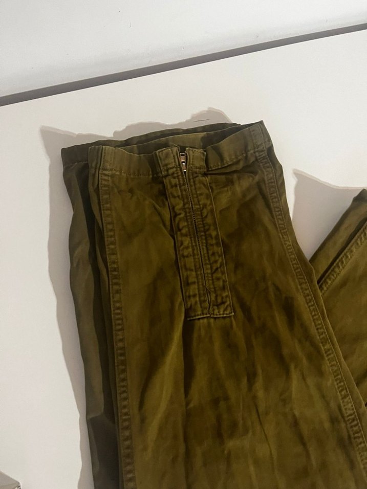 Kadın Haki Keten Rahat Kesim Fermuarlı Pantolon - Görsel 2